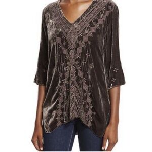 JOHNNY Was Shobah 3/4 Sleeve Embroidered Velvet Tunic Sz XS
